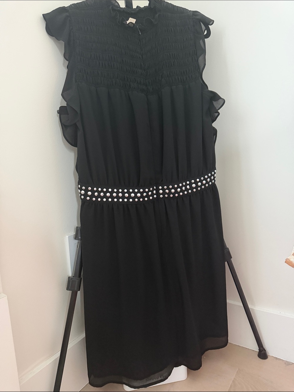 MICHAEL Michael Kors Black Sleeveless Midi Dress with Studded Waist